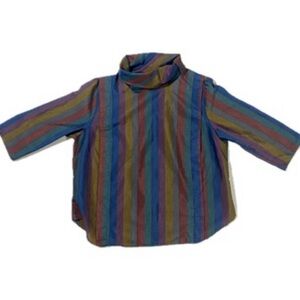 Vintage 80s Striped 3/4 Sleeve Mock turtleneck Shirt Blouse